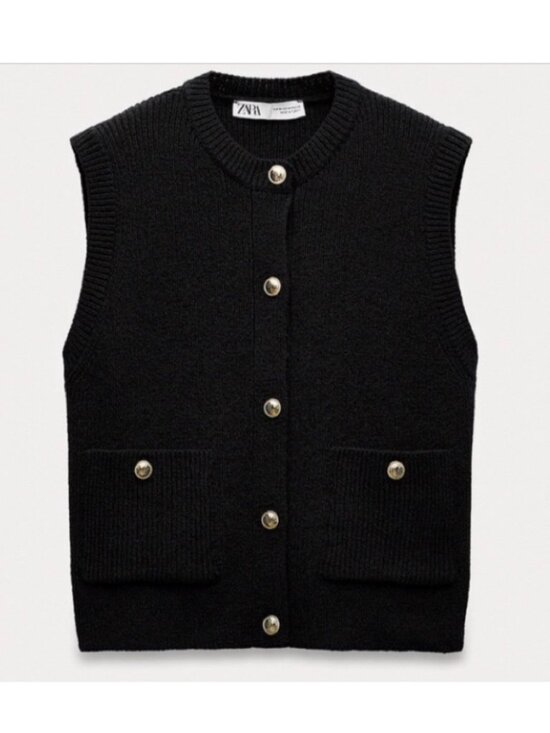 Zara Tops - Zara Black Knit Vest with Gold Button Details. Size M